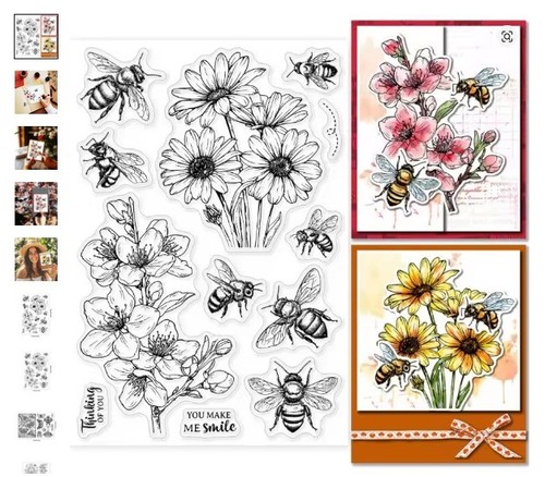 Bee floral clear silicone - bee,