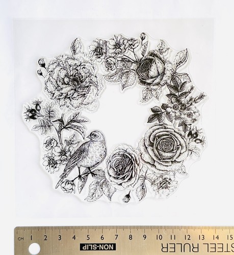 Clear rubber stamp wreath bird